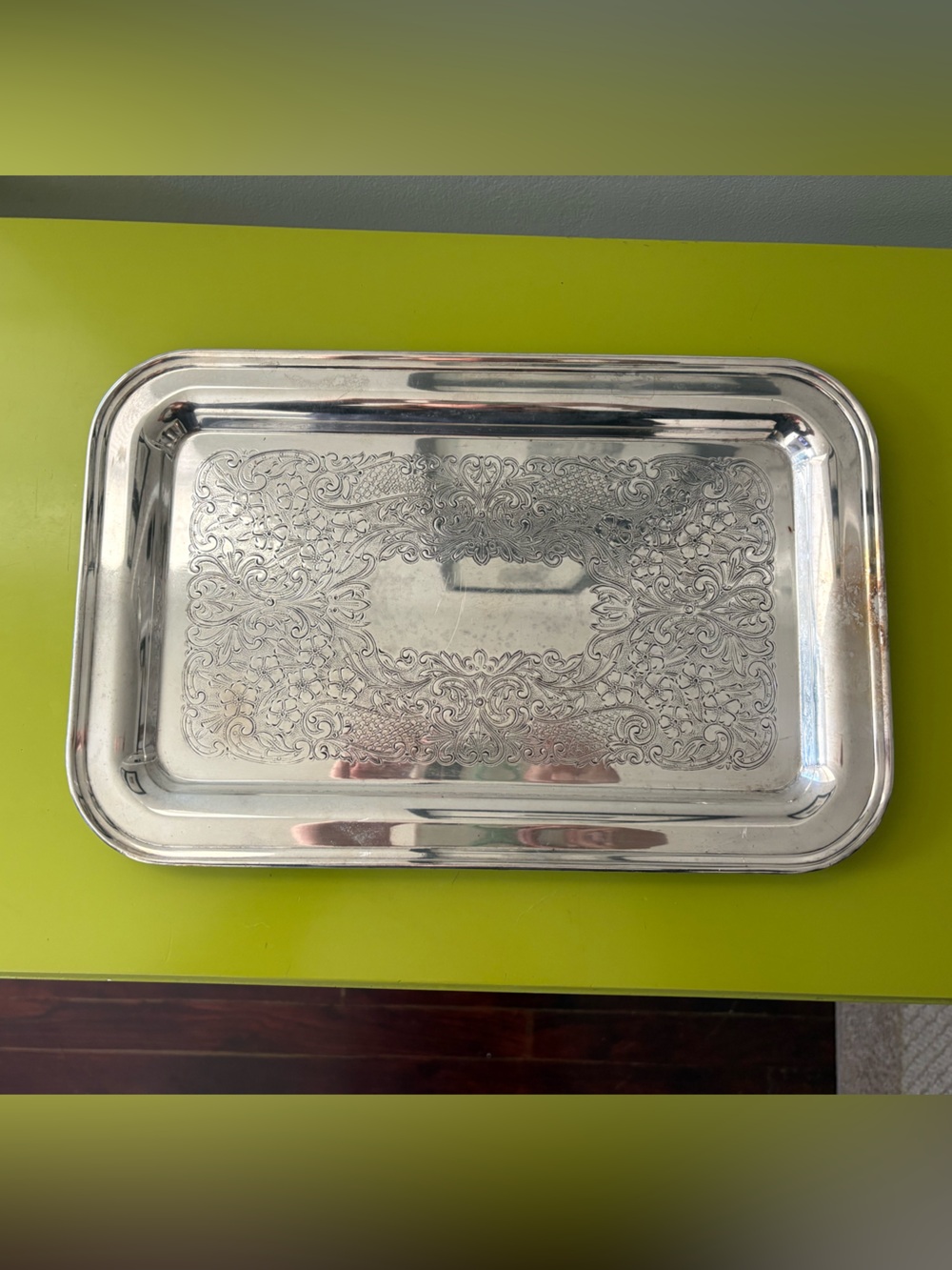 Vintage Silver Plated Etched Tray